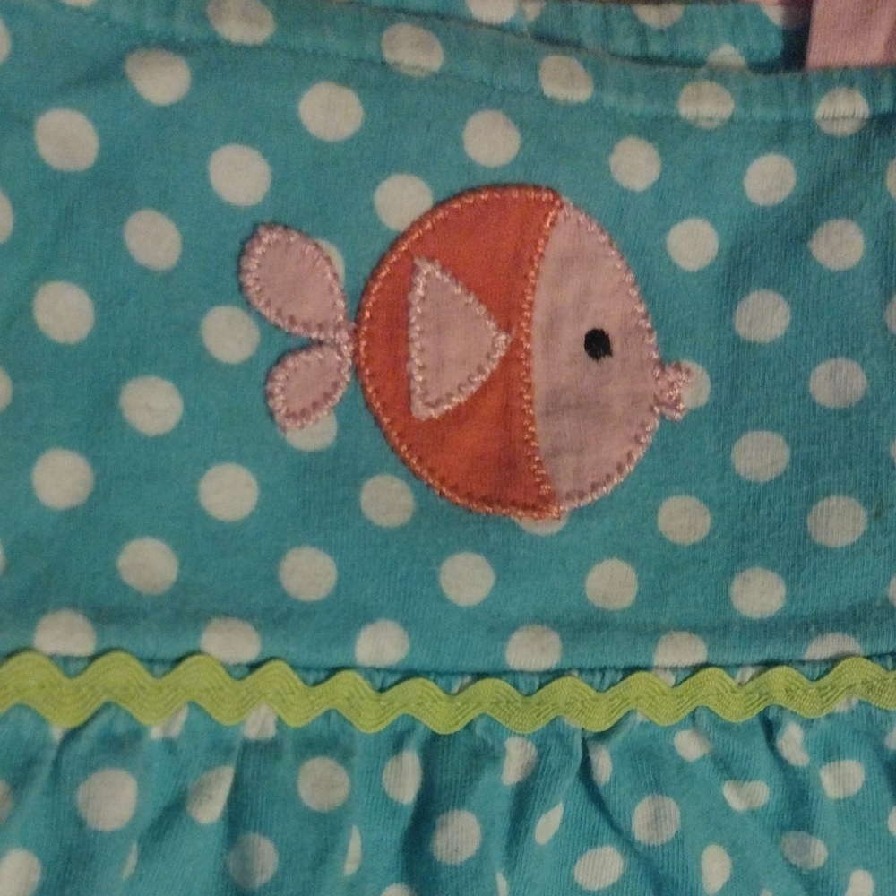 Polka Dot Fish Appliqué Dress - Turquoise & Pink - Picture 3 of 7